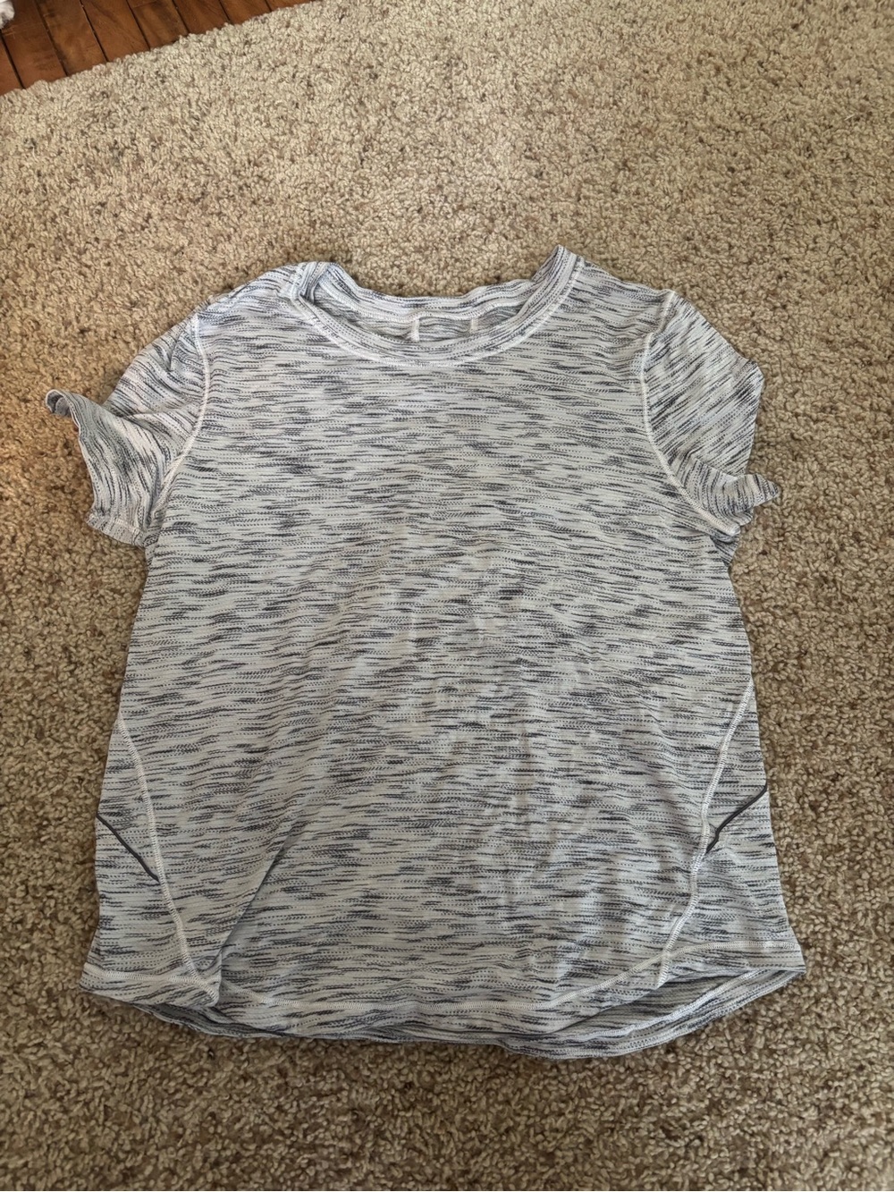 lululemon athletica Heathered White & Navy Short Sleeve Tee